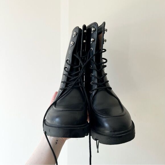 J. Crew Leather Lace Up Chunky Ankle Platform Heel Boots in Black - Picture 4 of 9